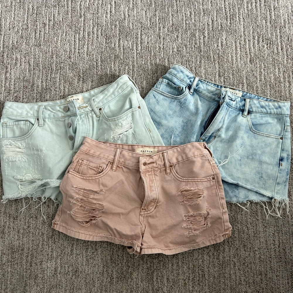 3 pairs PacSun shorts - Size 25 - pink, light wash, light blue